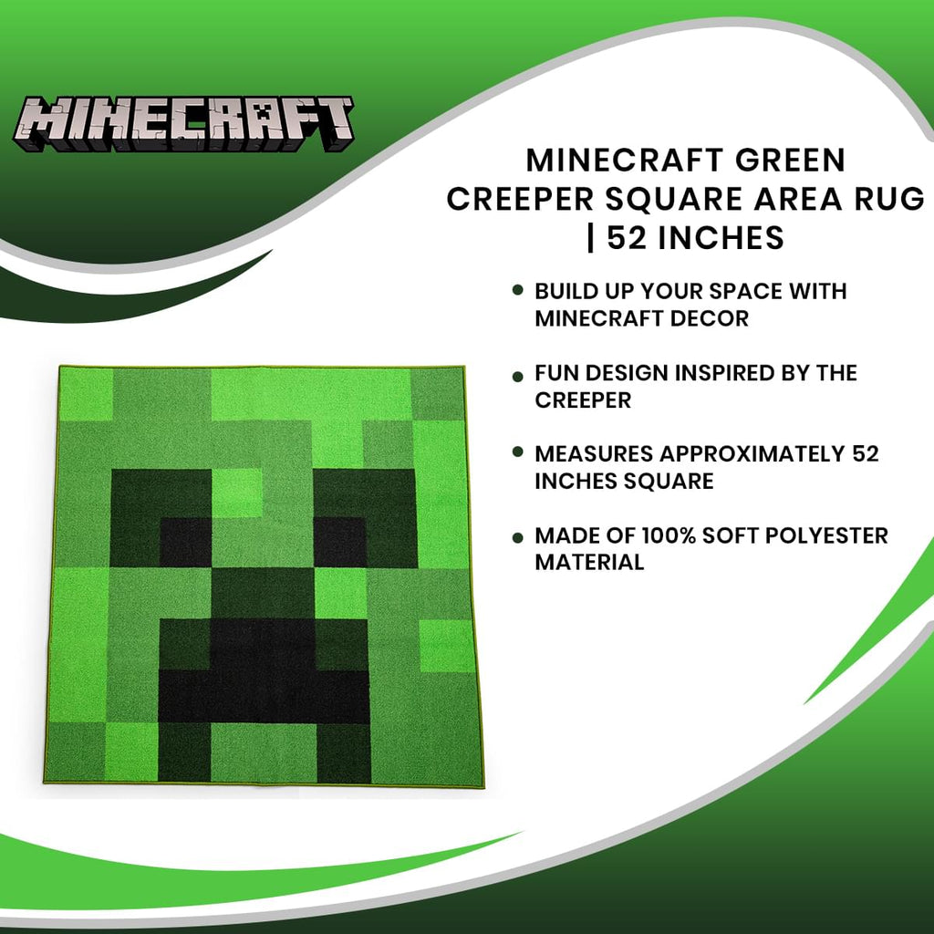 Minecraft Green Creeper Square Area Rug | 52 Inches