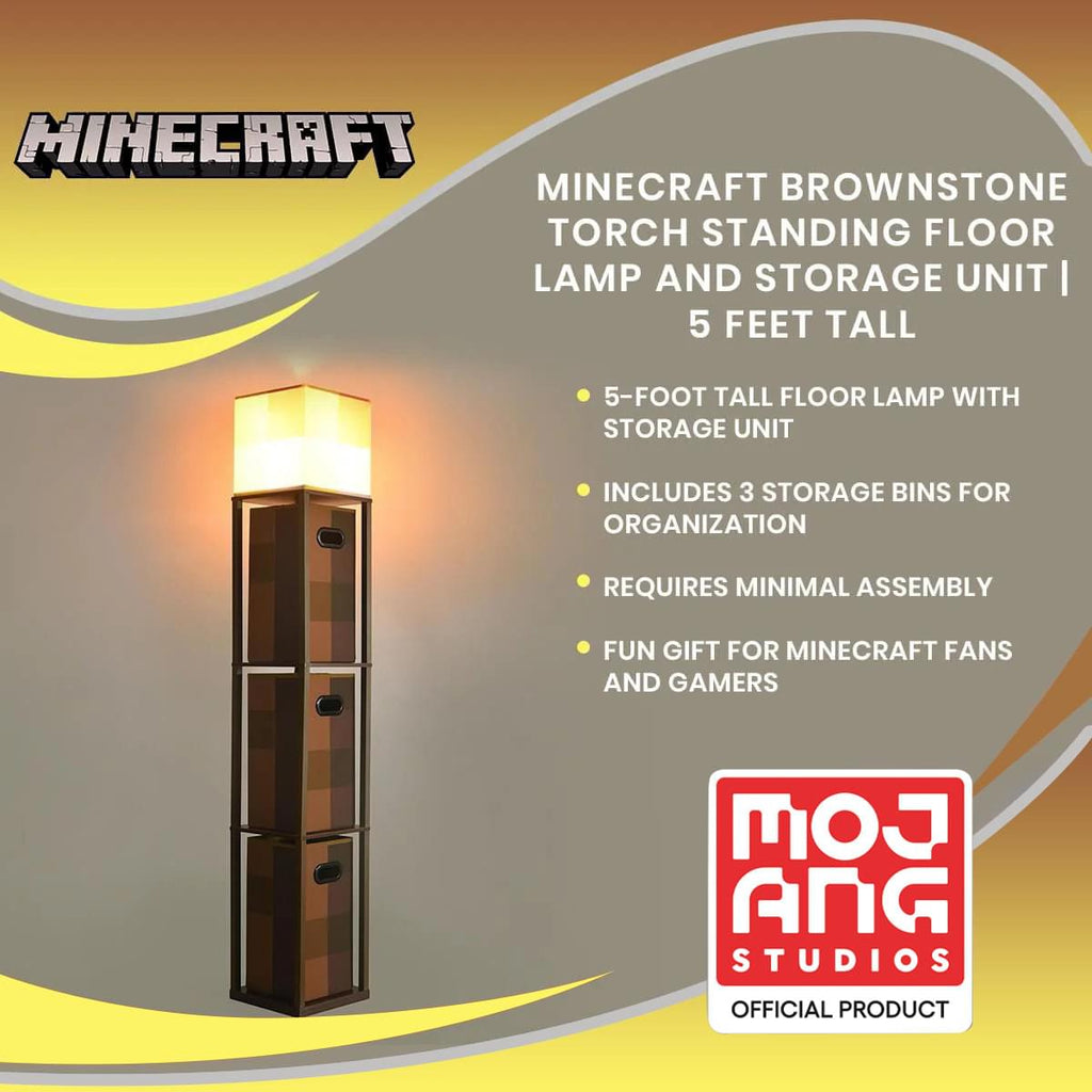 Minecraft Brownstone Torch Standing Floor Lamp and Storage Unit | 5 Feet Tall